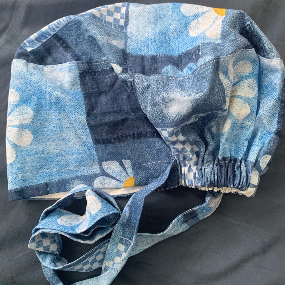 Blue Floral Denim Scrubcap